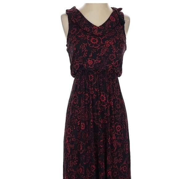 Ann Taylor Loft Riviera Black Red Floral Maxi Dress Small - Picture 2 of 11